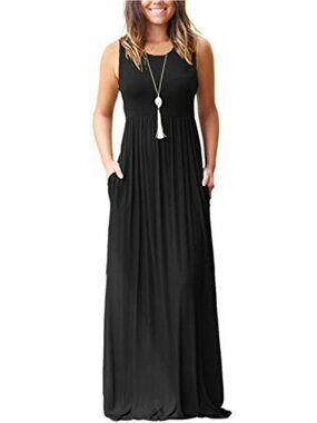 Casual Sleeveless Maxi Dress with Pockets, Soft Rayon Spandex, A-Line, High